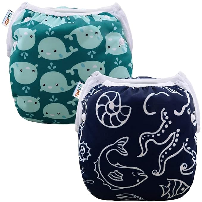 Na Muang Waterfall Koh Samui – Family Jungle Escape 2025 12 Two baby swim diapers with ocean inspired prints.