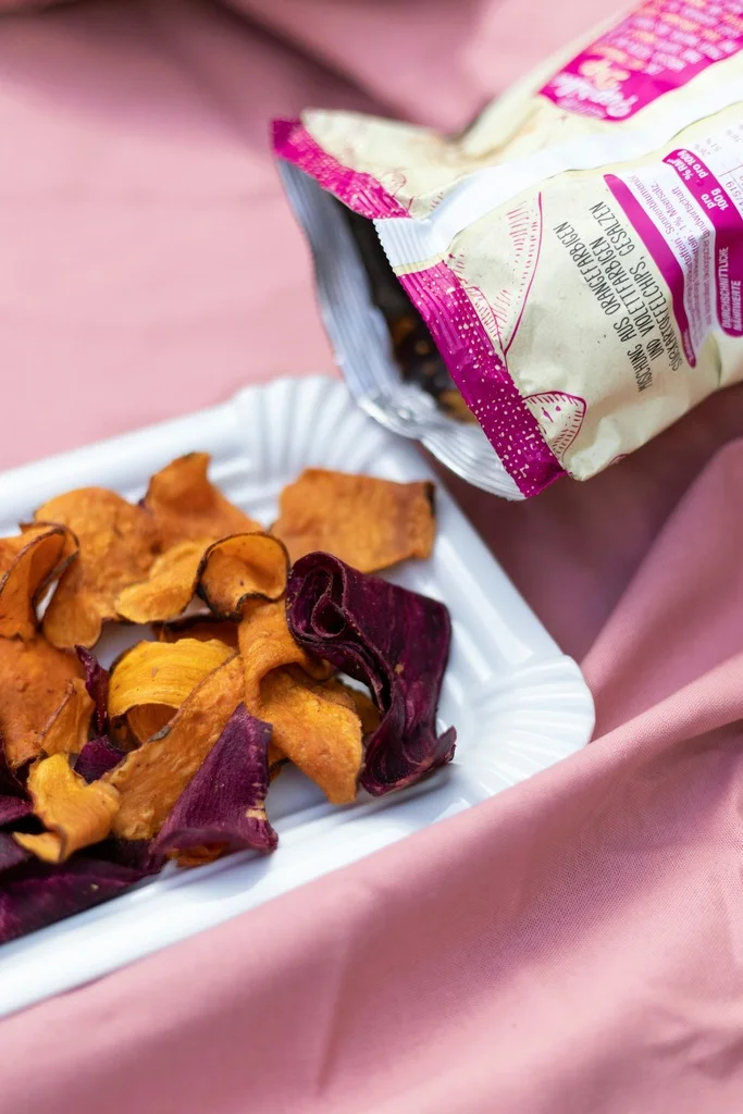 31 Healthy Travel Snacks for Kids (100% Veggie) 10 A plate of vegetable chips.
