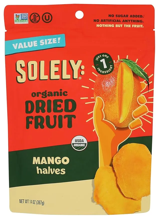 A red bag with a picture of a fruit.