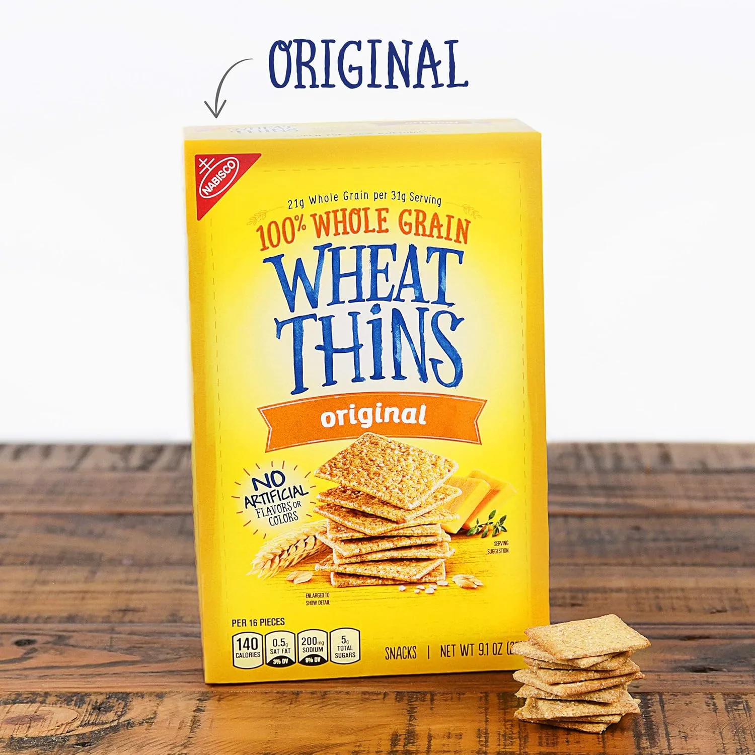 A box of crackers on a table.