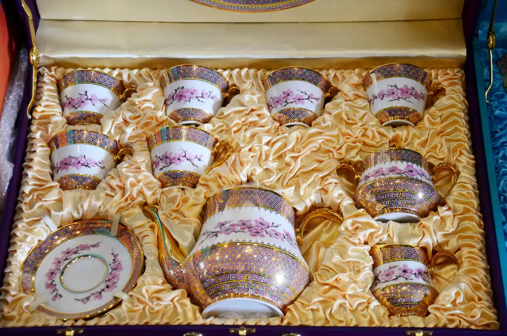 Original Thailand Benjarong porcelain in a box. Best Souvenirs from Thailand.