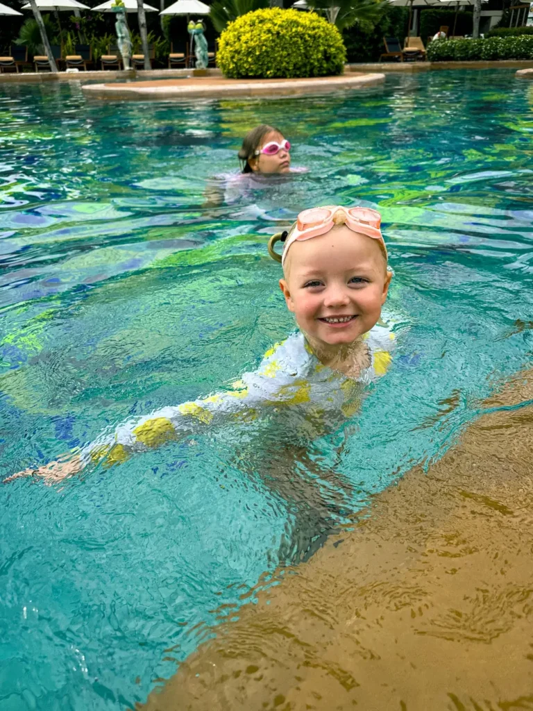 Anantara Bophut Koh Samui – Honest Family Review 2025 34 A girl in a pool with goggles.