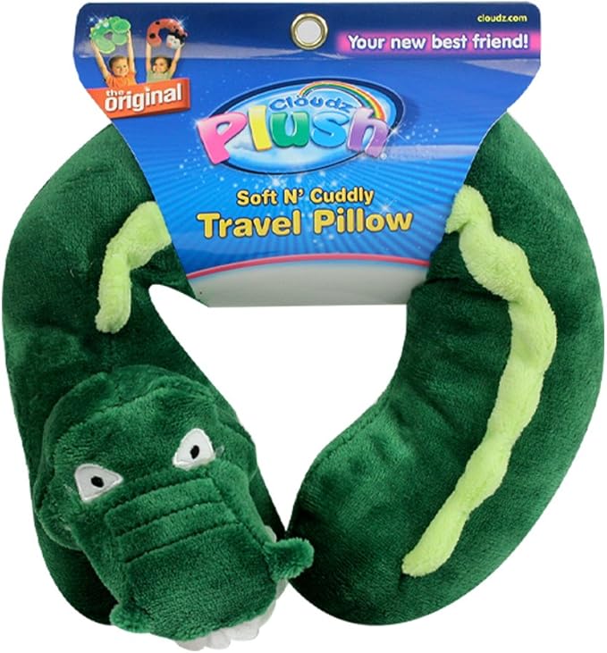 The 5 Best Travel Pillows for Kids in 2025 18 A green neck pillow with a blue label.