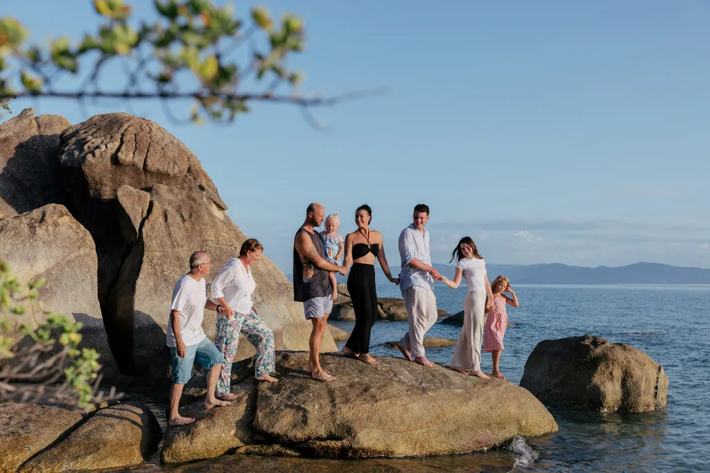 Big family walking in a line.