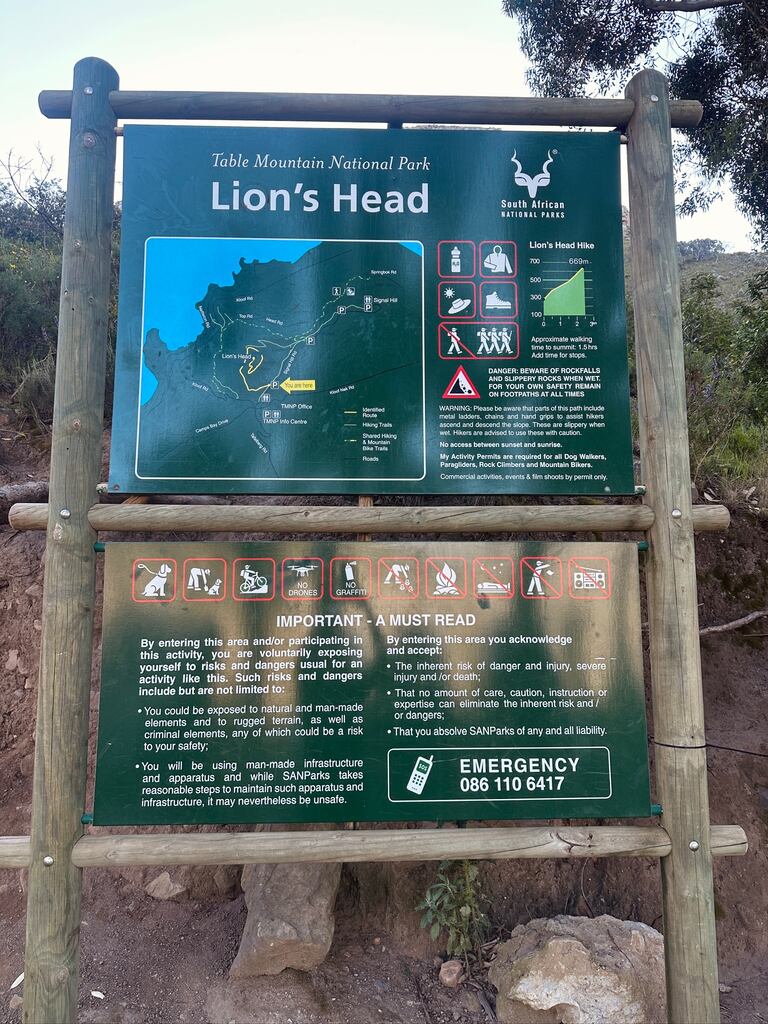 Lion's Head hiking trail information sign.
