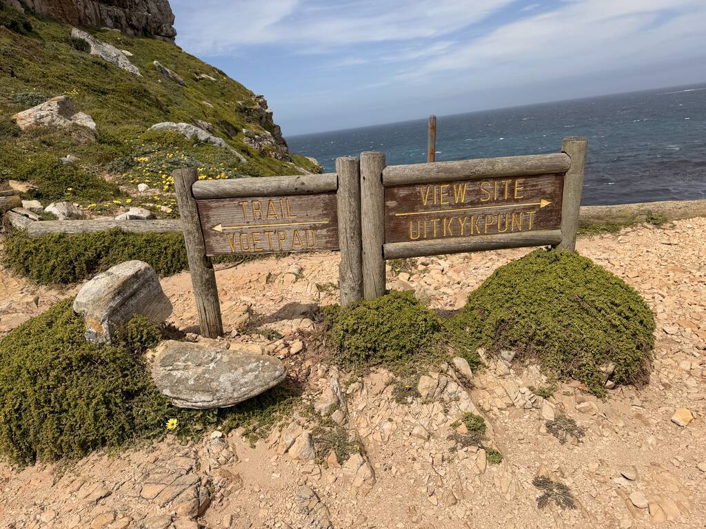 Cape of Good Hope Day Trip – Family Fun in South Africa 13 Trail sign near coastal viewpoint.