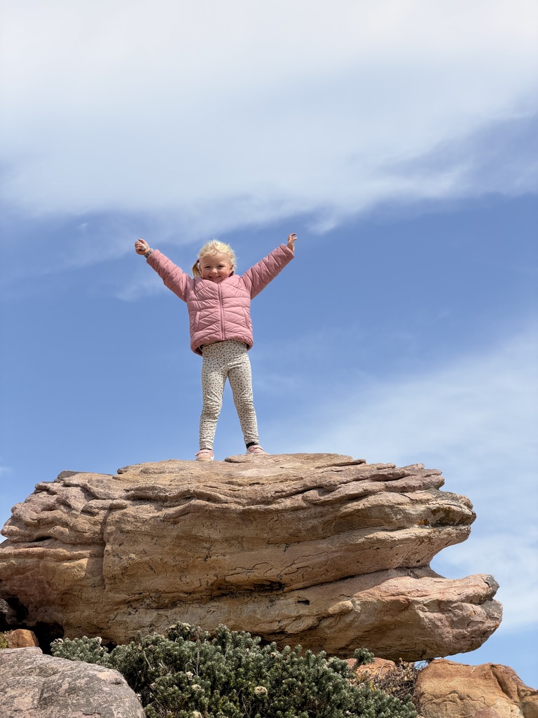 Cape of Good Hope Day Trip – Family Fun in South Africa 12 Child triumphantly standing on rock.